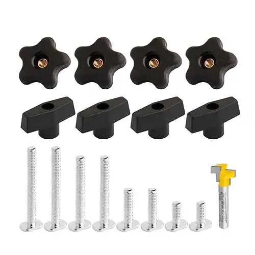 Powertec T Track Knob Kit w/T Slot Router Bit