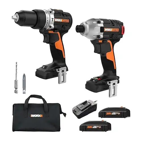 Worx Nitro 20V Brushless Hammer Drill Impact Driver Combo