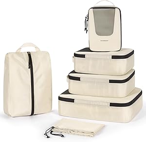 Bagsmart Packing Cubes 6 Set Lightweight Organizers with Shoe Bag