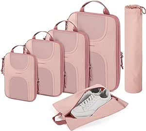 Bagsmart Compression Packing Cubes 6 Set Travel Essentials Baby Pink