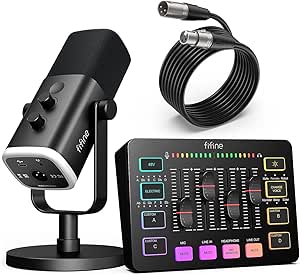 Fifine Gaming Microphone Set with Mixer RGB