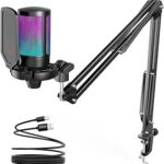 Fifine Gaming USB Microphone with Boom Arm RGB