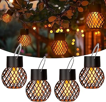 Gigalumi 4 Pack Solar Lanterns Outdoor Waterproof Flickering Flame