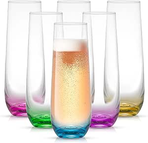 JoyJolt HUE Stemless Champagne Flutes Set of 6 9.4oz