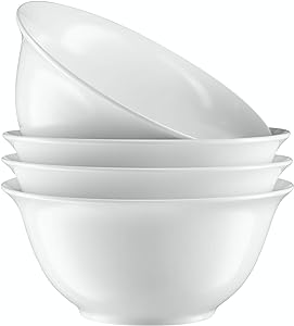 KooK Ceramic Salad Serving Bowls White Glossy Porcelain 41 oz Set