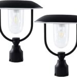 Lutec Solar Lamp Post Light Outdoor Waterproof Black 2 Pack