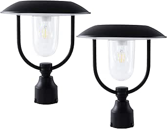 Lutec Solar Lamp Post Light Outdoor Waterproof Black 2 Pack