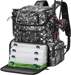 Piscifun Fishing Tackle Backpack with Rod Holders & 4 Tackle Boxes