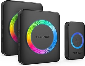 Tecknet Wireless Doorbell 2 Receivers IP65 RGB Light 1300Ft