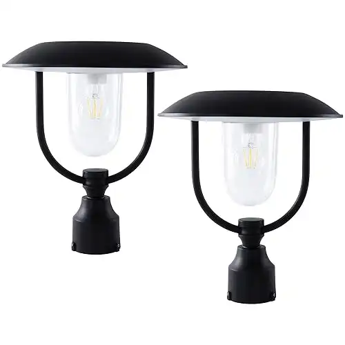 Lutec Solar Lamp Post Light Outdoor Waterproof Black 2 Pack