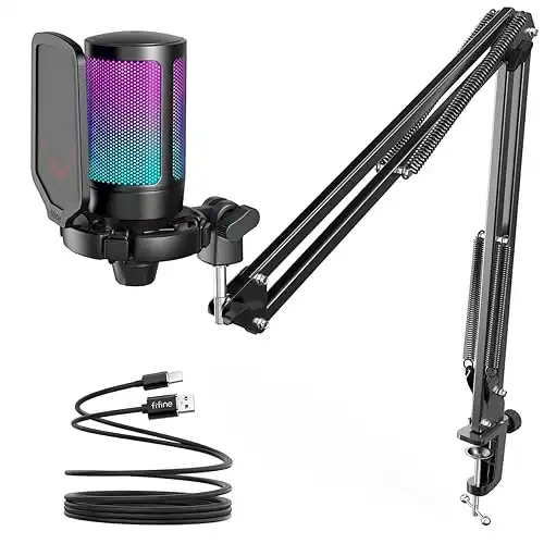 Fifine Gaming USB Microphone with Boom Arm RGB