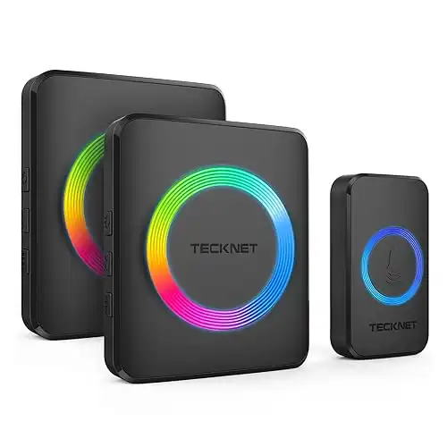 Tecknet Wireless Doorbell 2 Receivers IP65 RGB Light 1300Ft