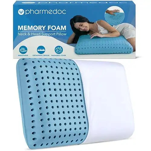 Pharmedoc Cooling Memory Foam Pillow Ventilated Cool Blue Standard