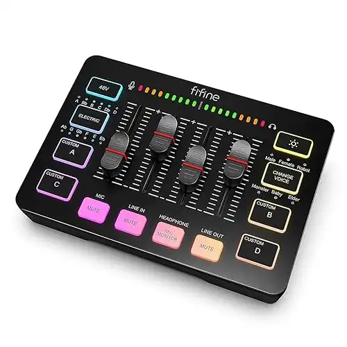 Fifine Gaming Audio Mixer RGB PC XLR Interface