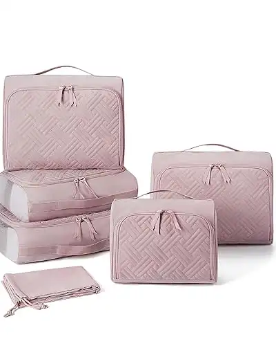 Bagsmart Quilted Packing Cubes 6 Set Baby Pink