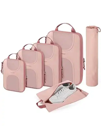 Bagsmart Compression Packing Cubes 6 Set Travel Essentials Baby Pink