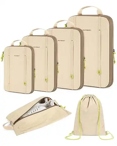 Bagsmart Compression Packing Cubes 6 PCS Water-Resistant Beige