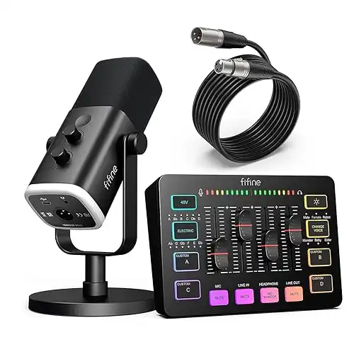 Fifine Gaming Microphone Set with Mixer RGB