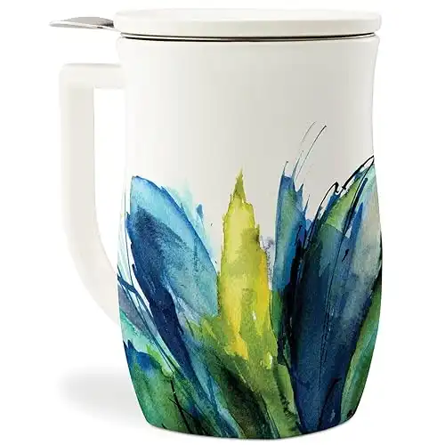 Tea Forte Fiore Ceramic Tea Mug with Infuser Blue Agave