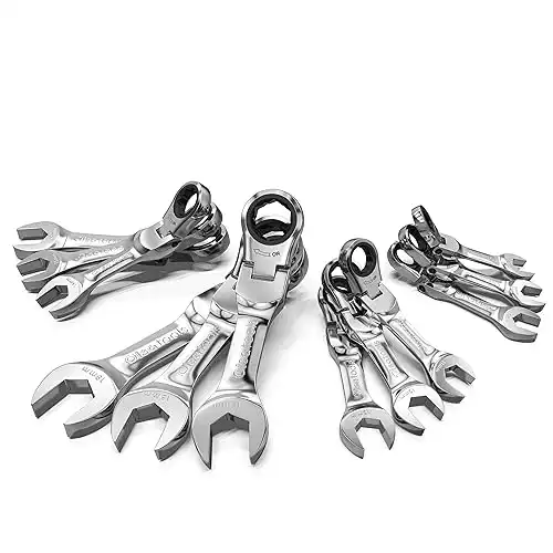 Olsa Tools Stubby Flex Head Metric Ratchet Wrench Set 12pc