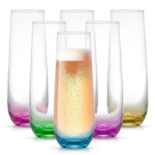 JoyJolt HUE Stemless Champagne Flutes Set of 6 9.4oz