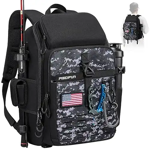 Piscifun Fishing Backpack Sling Bag with Rod Holder