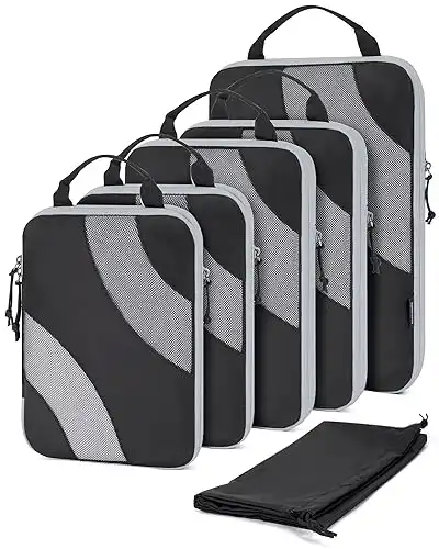 Bagsmart Compression Packing Cubes 6 Set Lightweight Organizers Black